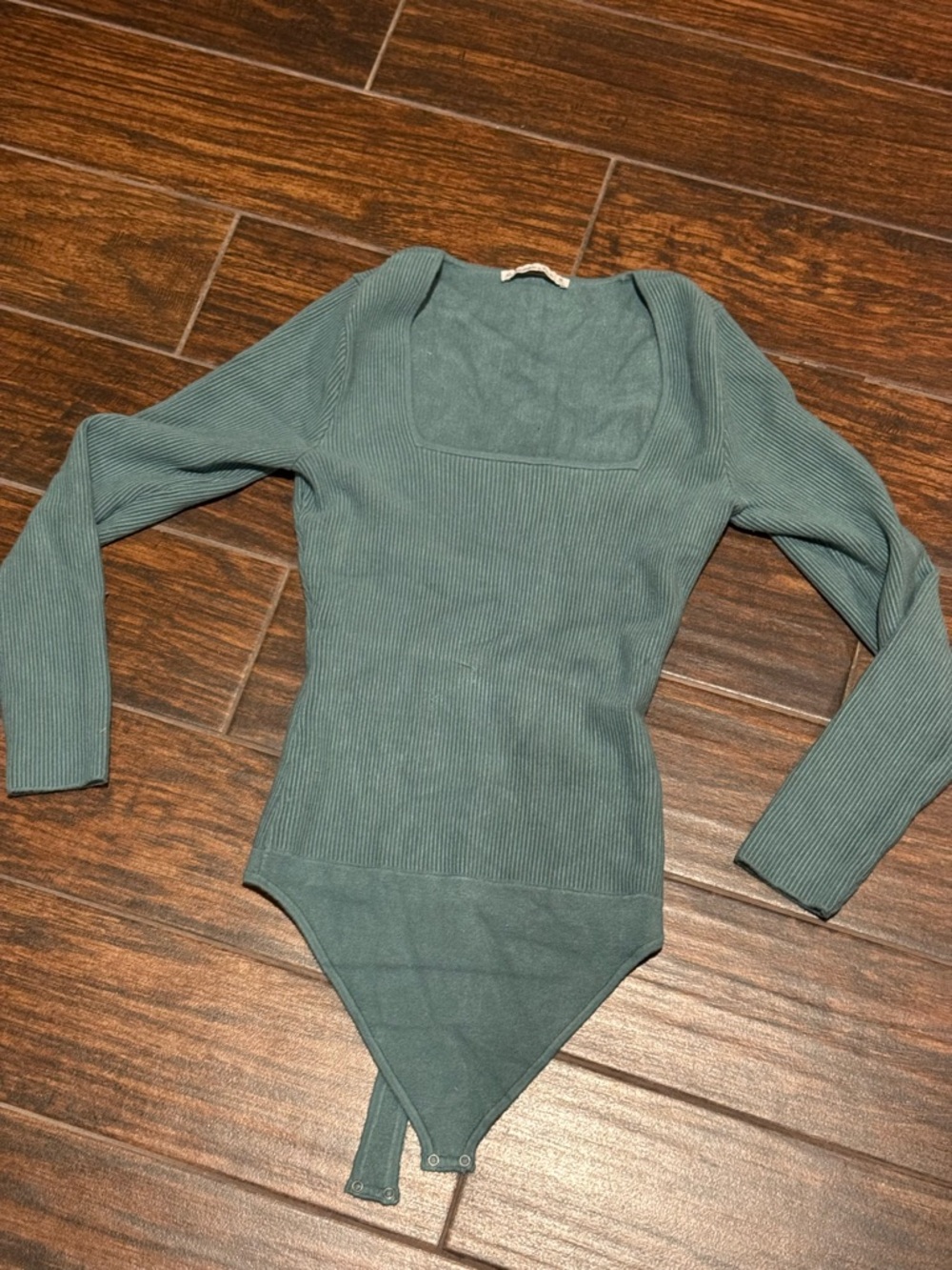 Abercrombie Green Ribbed Long Sleeve Bodysuit